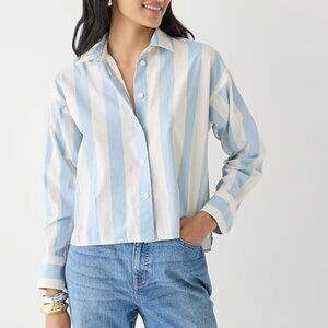 J.Crew Blue White Striped Shirt Relaxed-fit cropped shirt in Barlow 14